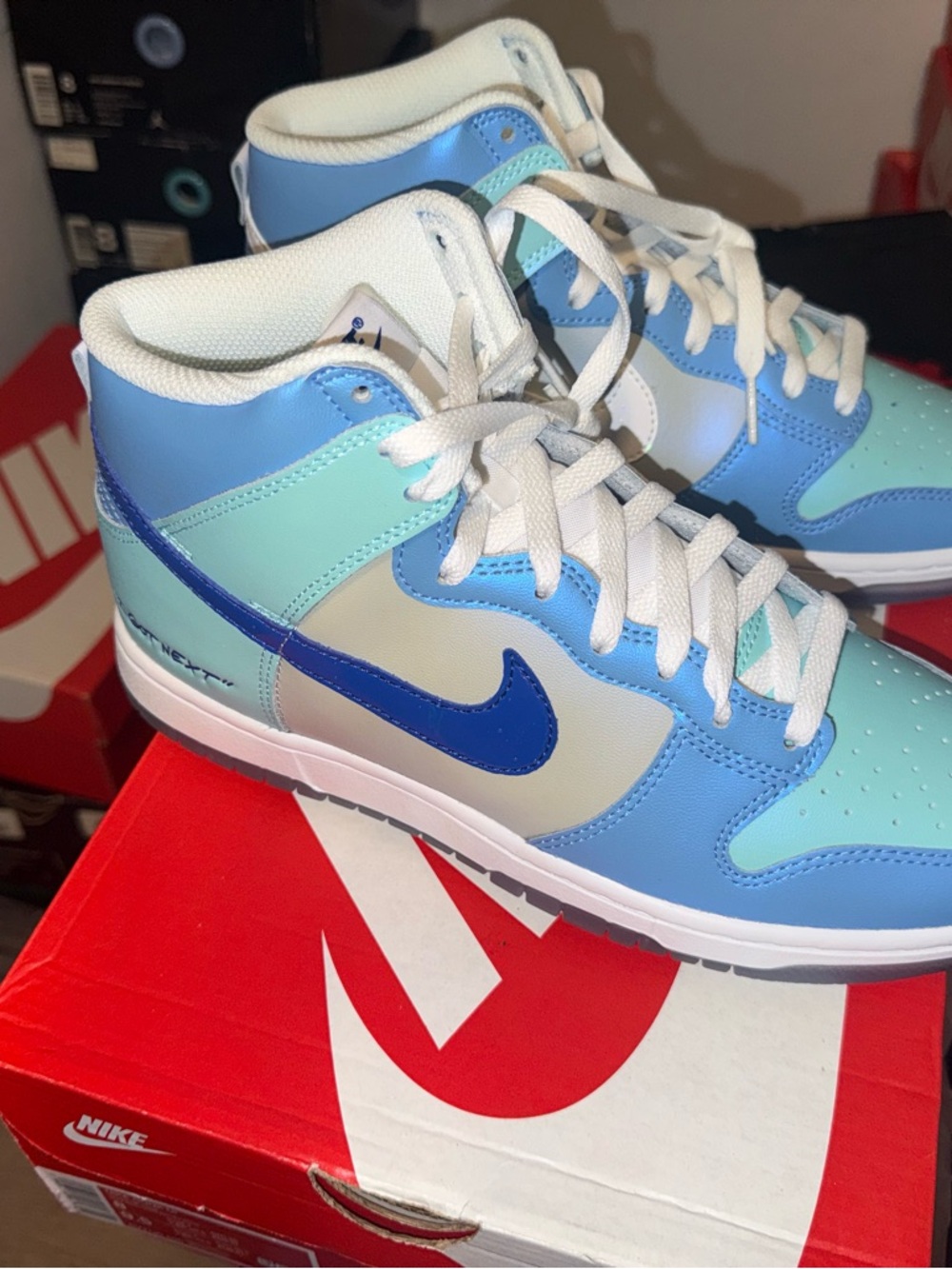 Nike High-Top Sneakers in Light Blue, Teal & Royal Blue - Picture 1 of 5